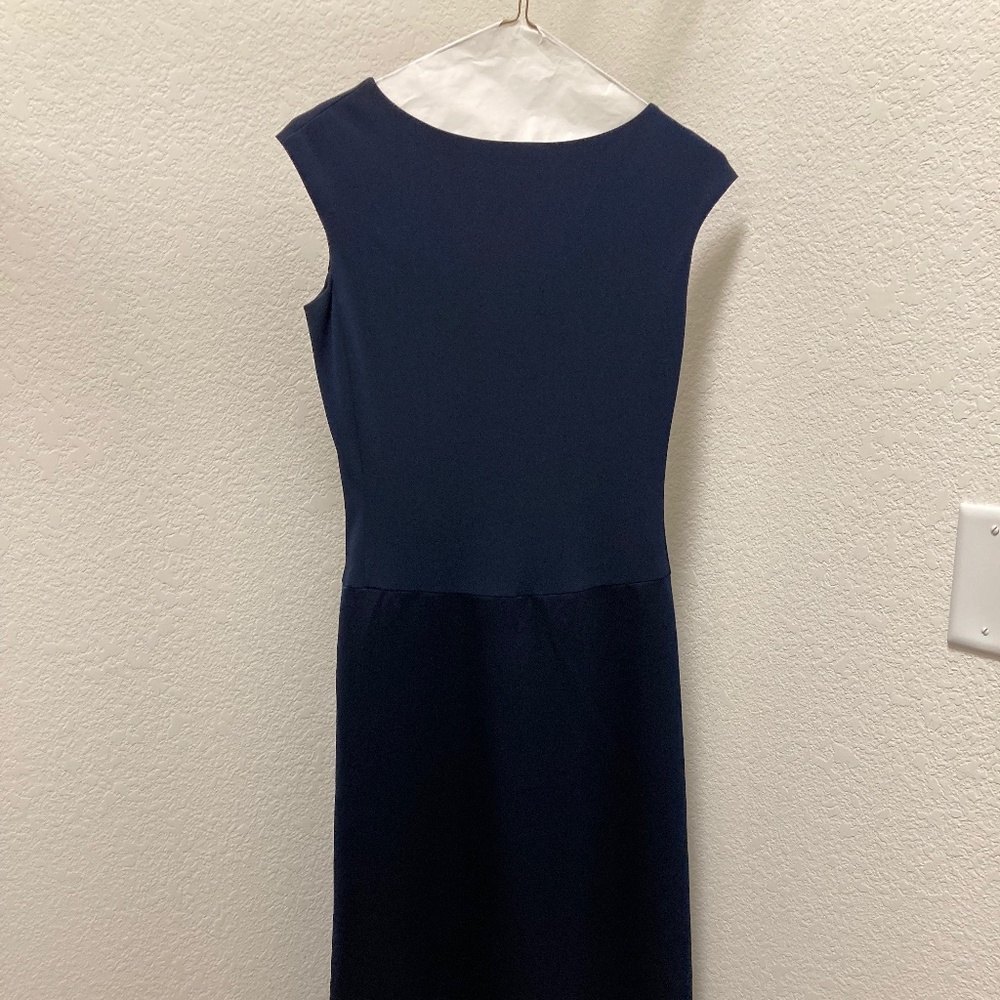 Navy Blue Crepe and Satin sleeveless dress